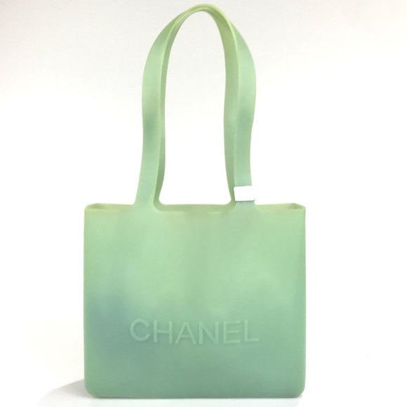 Chanel Bag Handbag Rubber Chanel Logo Clear Green Authentic - Picture 1 of 12